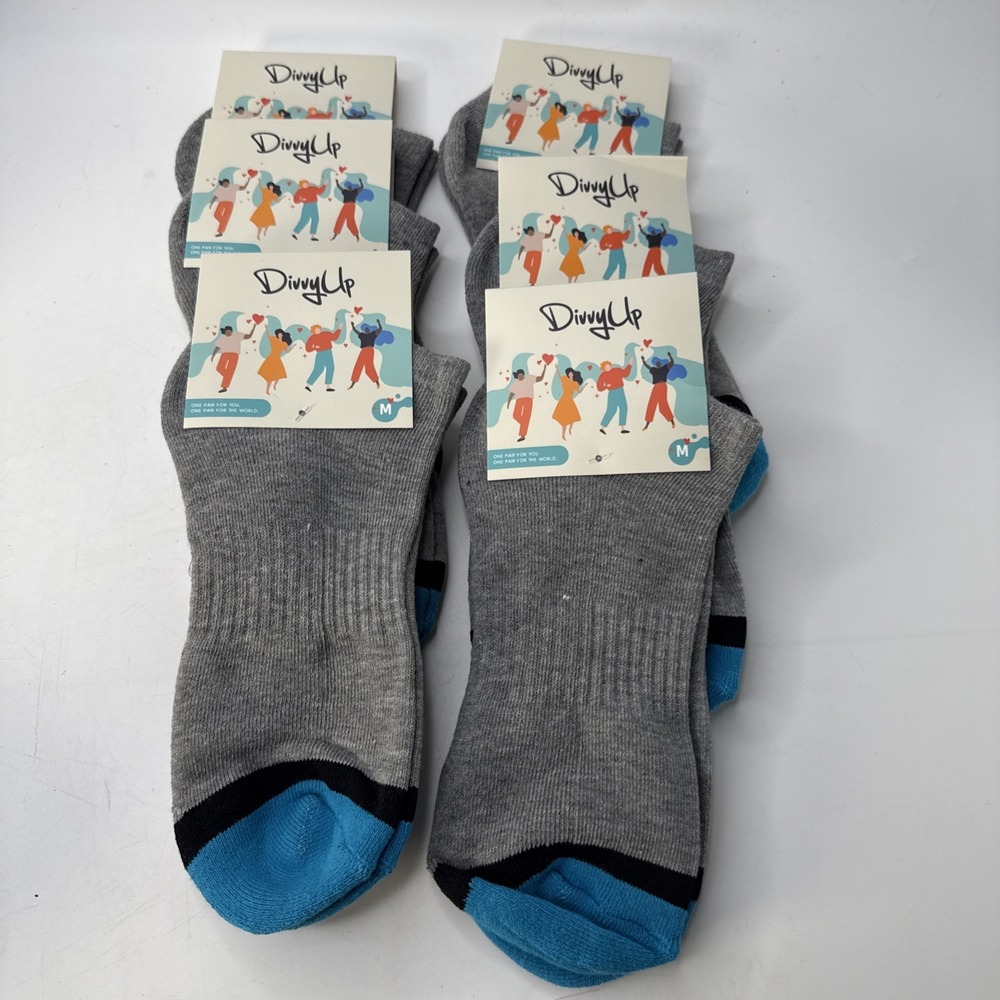 Divvy Up No show socks size M Womens 5-10 Mens 4-9 New  6 pairs Gray and Blue